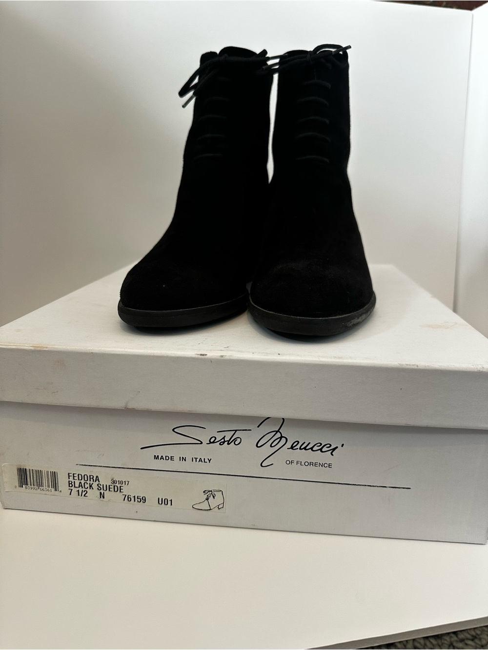 Sesto Meucci Black Suede Lace-Up Ankle Boots